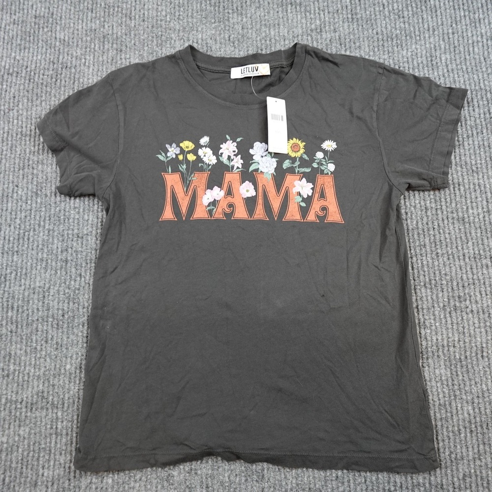 LETLUV Mama Shirt Womens XXS Black Graphic Floral Anthropologie Short Sleeve